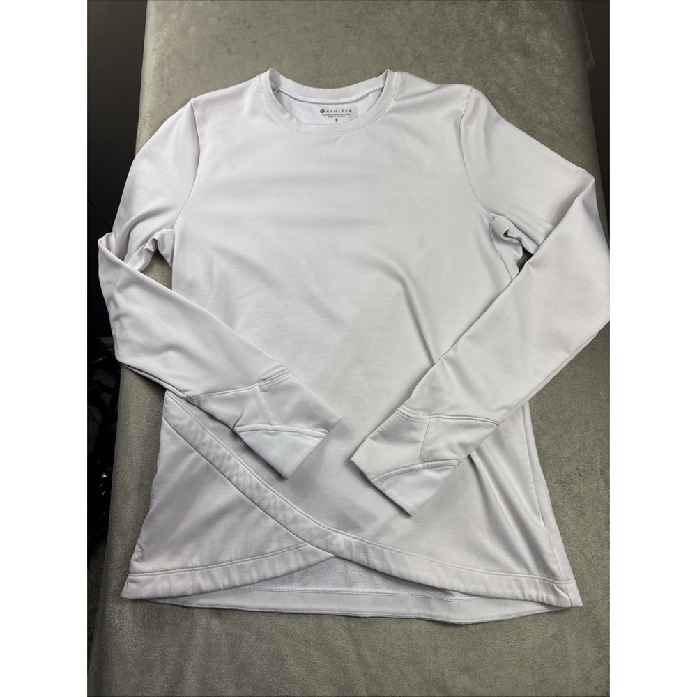 Athleta Womens Top S White‎ Bootcamp Crew Pullover Long Sleeve Activewear Casual